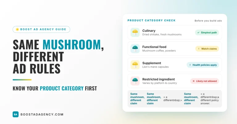 Mushroom product categories and how ad policies treat them: culinary, functional food, supplement and restricted ingredient